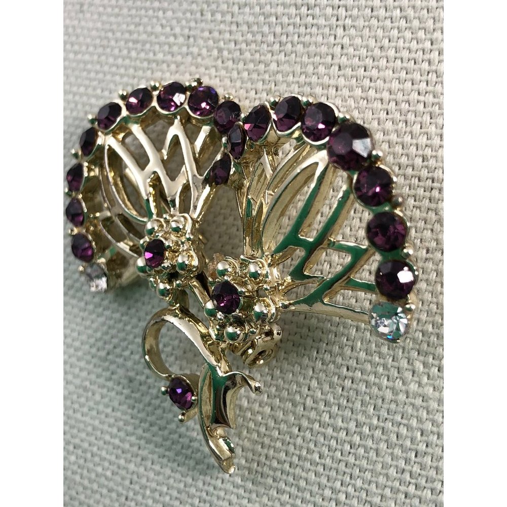Floral Brooch with purple and clear rhinestones